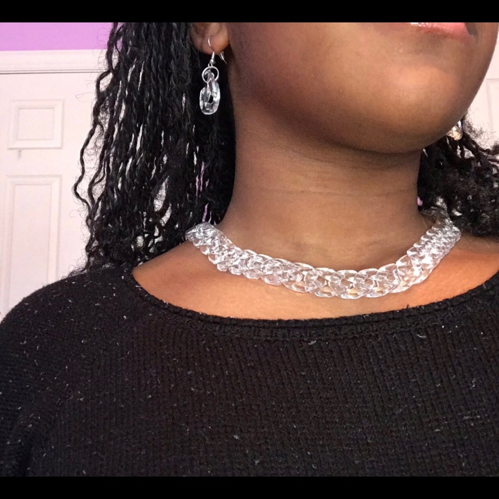 Clear chain choker and earrings matching set